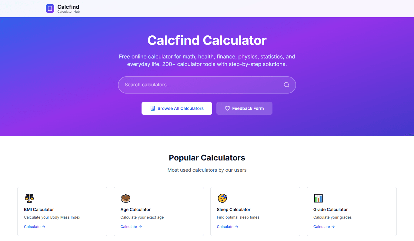 Caclfind - webapp for All Calculator